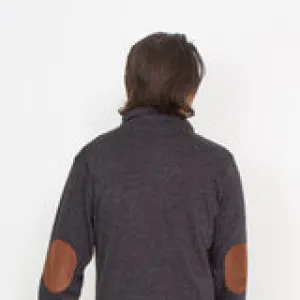 R. Options Fine Weight Zip Neck Elbow Patch Sweater for Men in Grey Heather 82038-2