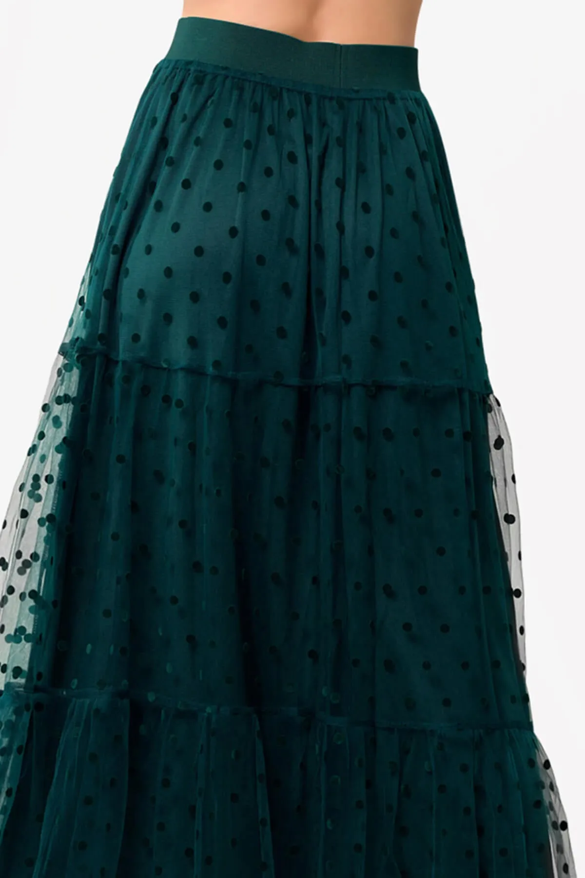 Raige Mesh Dot Tiered A-Line Maxi Skirt