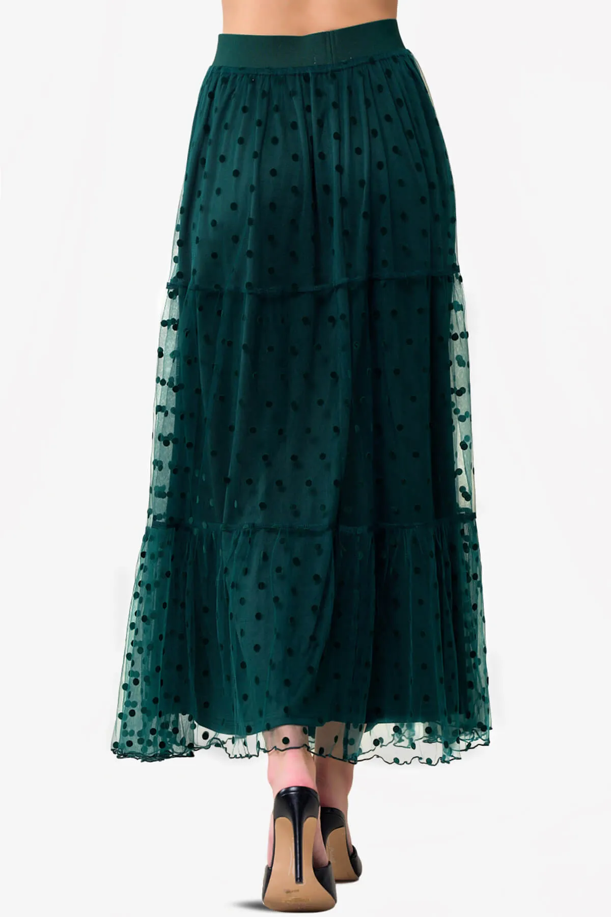 Raige Mesh Dot Tiered A-Line Maxi Skirt