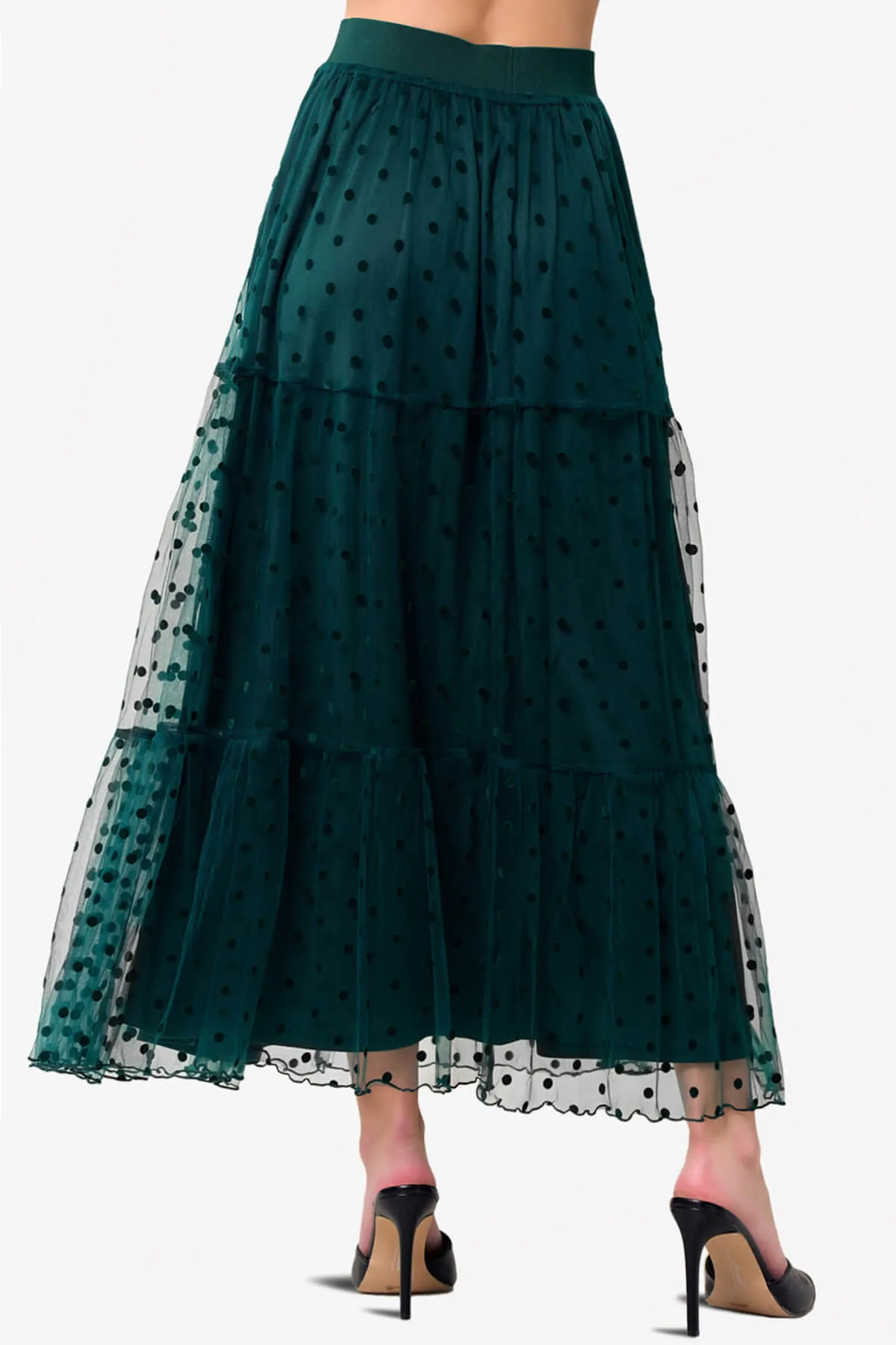 Raige Mesh Dot Tiered A-Line Maxi Skirt