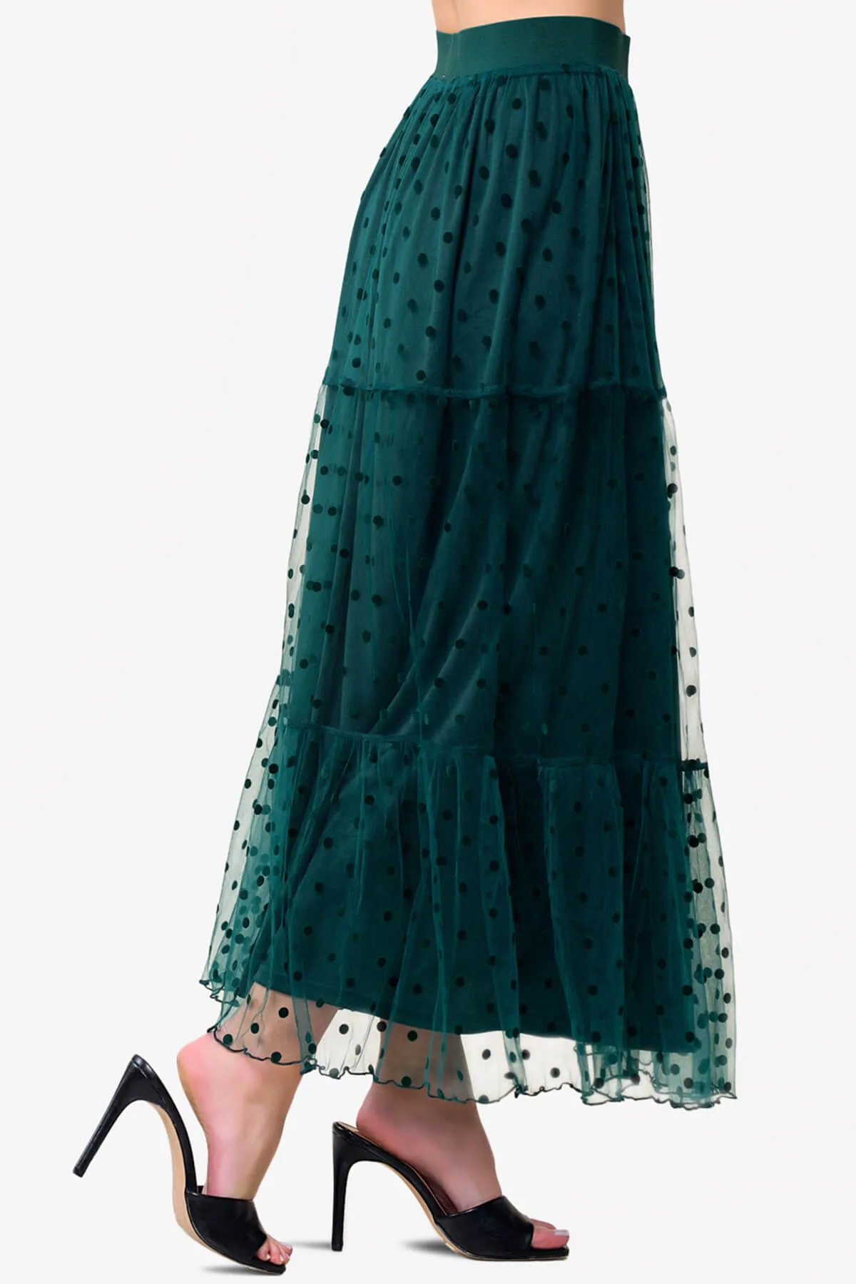 Raige Mesh Dot Tiered A-Line Maxi Skirt