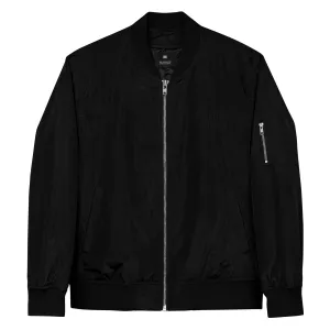 Recycled black bomber jacket-embroidered the story quote