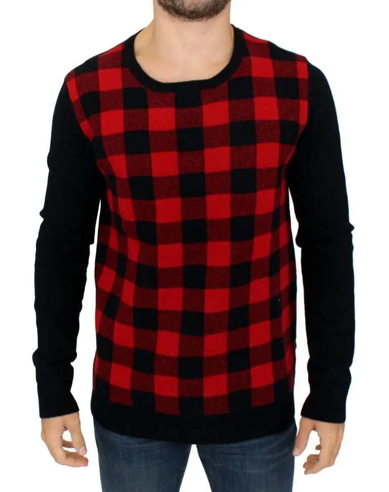 Red black checkered sweater
