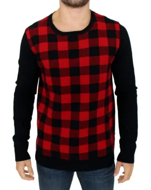 Red black checkered sweater