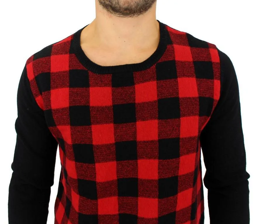 Red black checkered sweater