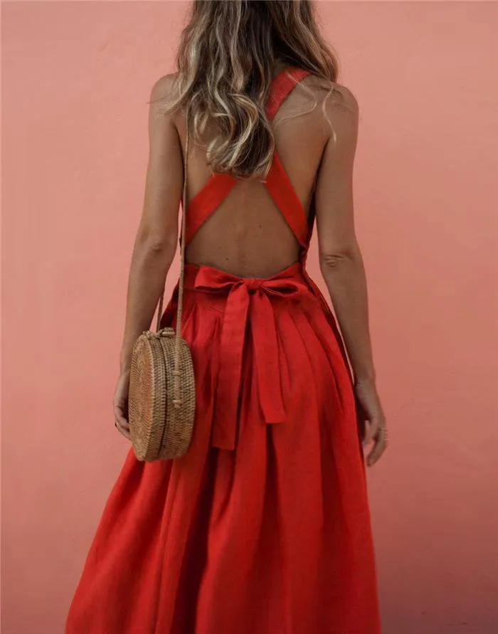 Red Women Straps Midi Length Dresses