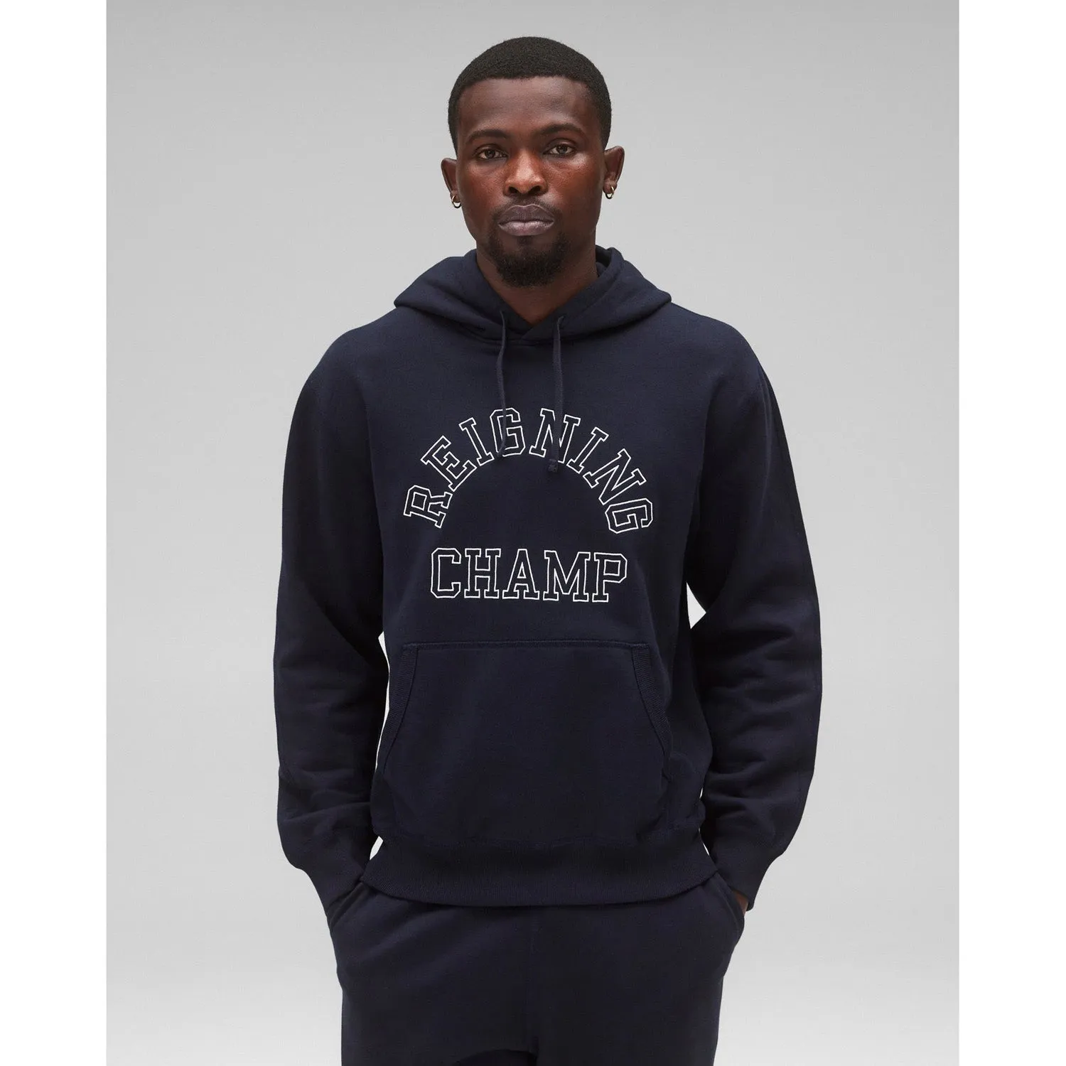 Reigning Champ Men Midweight Terry Arch Logo Hoodie Navy White RC-3438-NAW