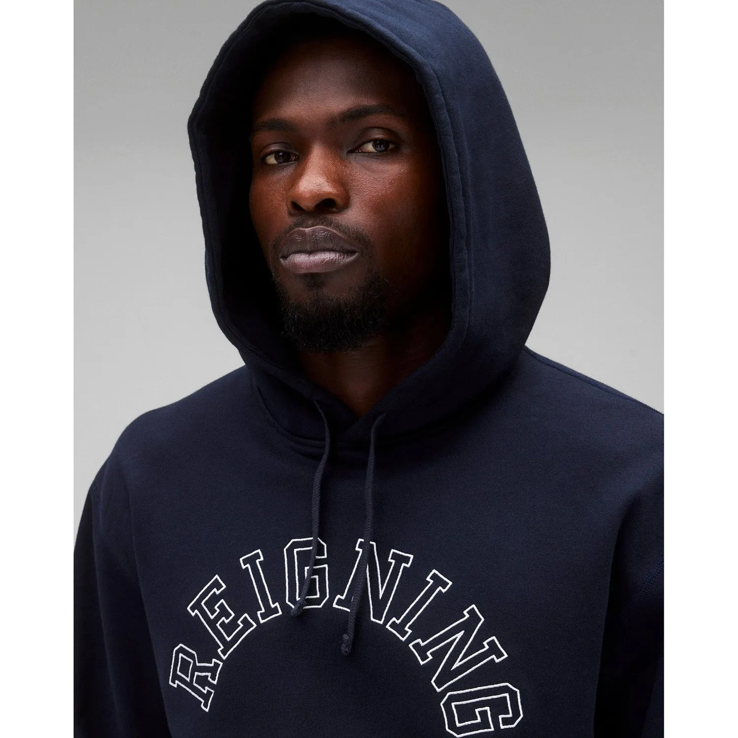 Reigning Champ Men Midweight Terry Arch Logo Hoodie Navy White RC-3438-NAW