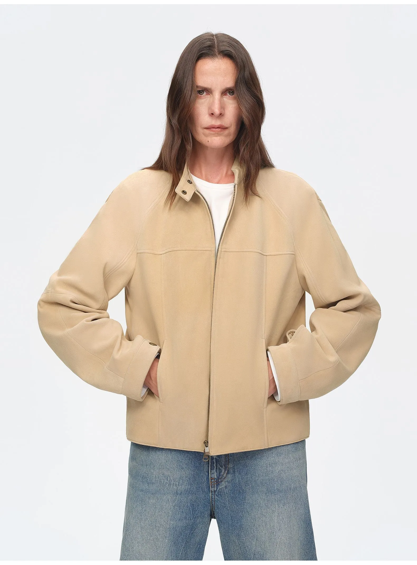 Retro Beige Stand Collar Jacket