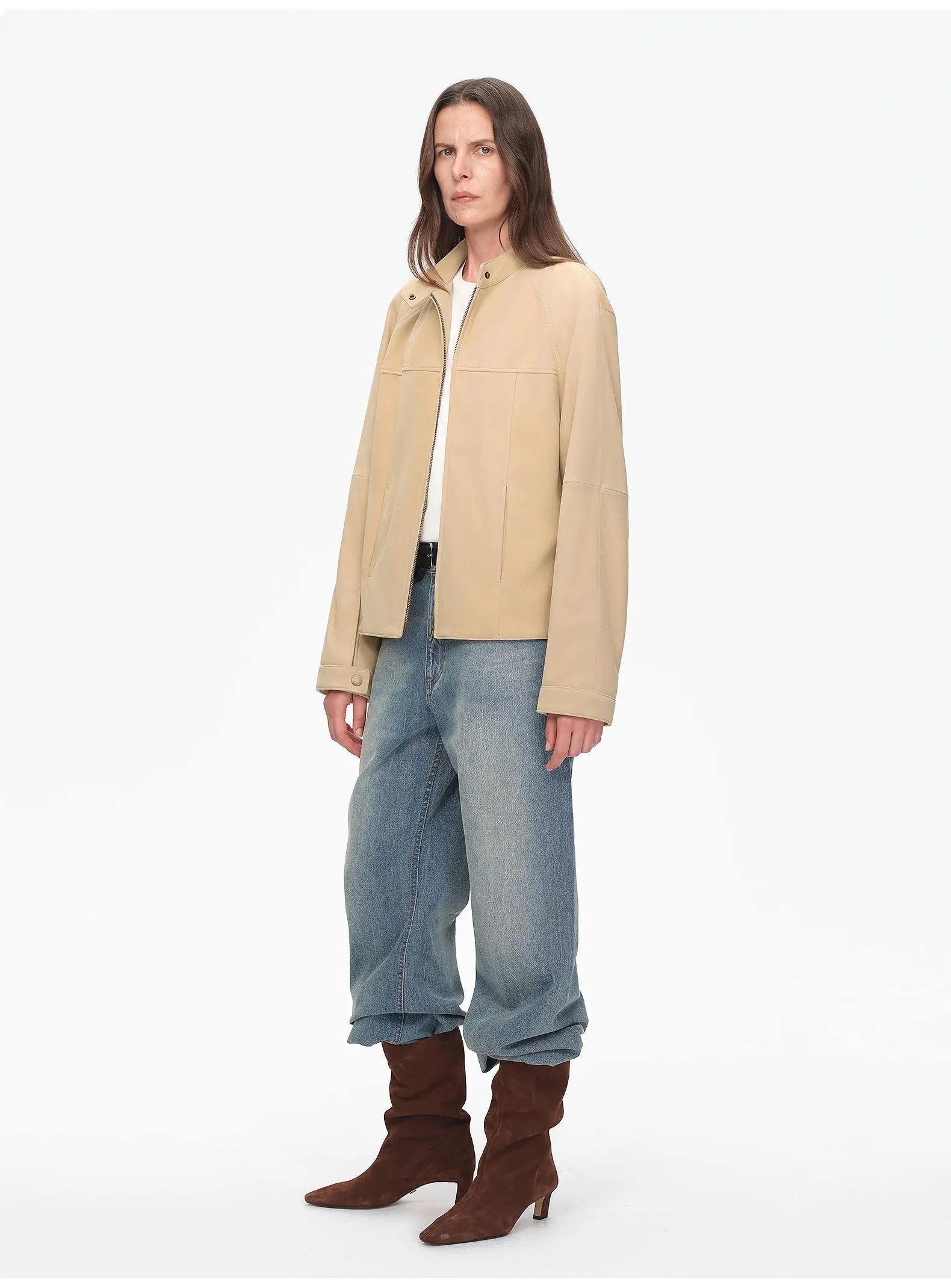 Retro Beige Stand Collar Jacket