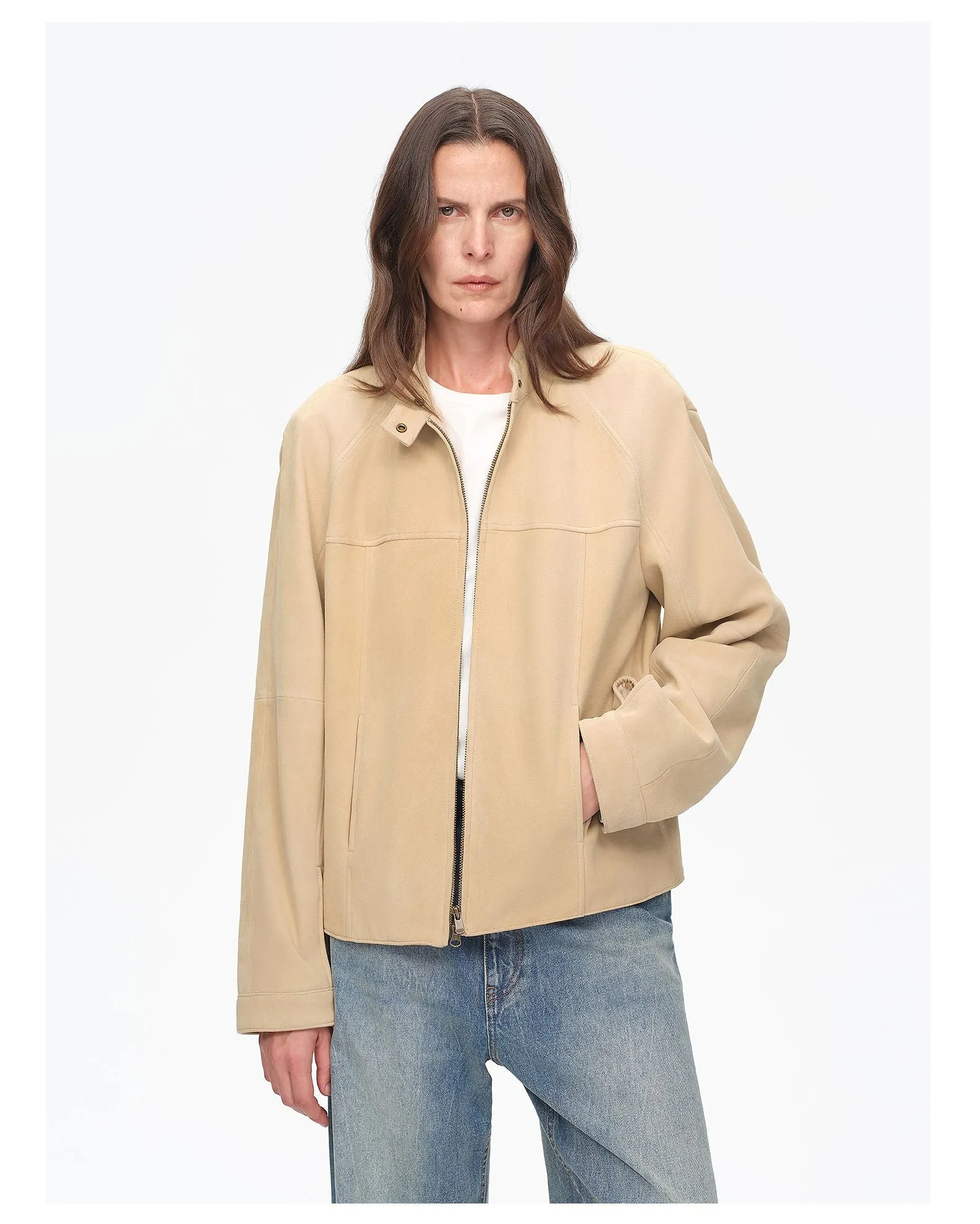 Retro Beige Stand Collar Jacket