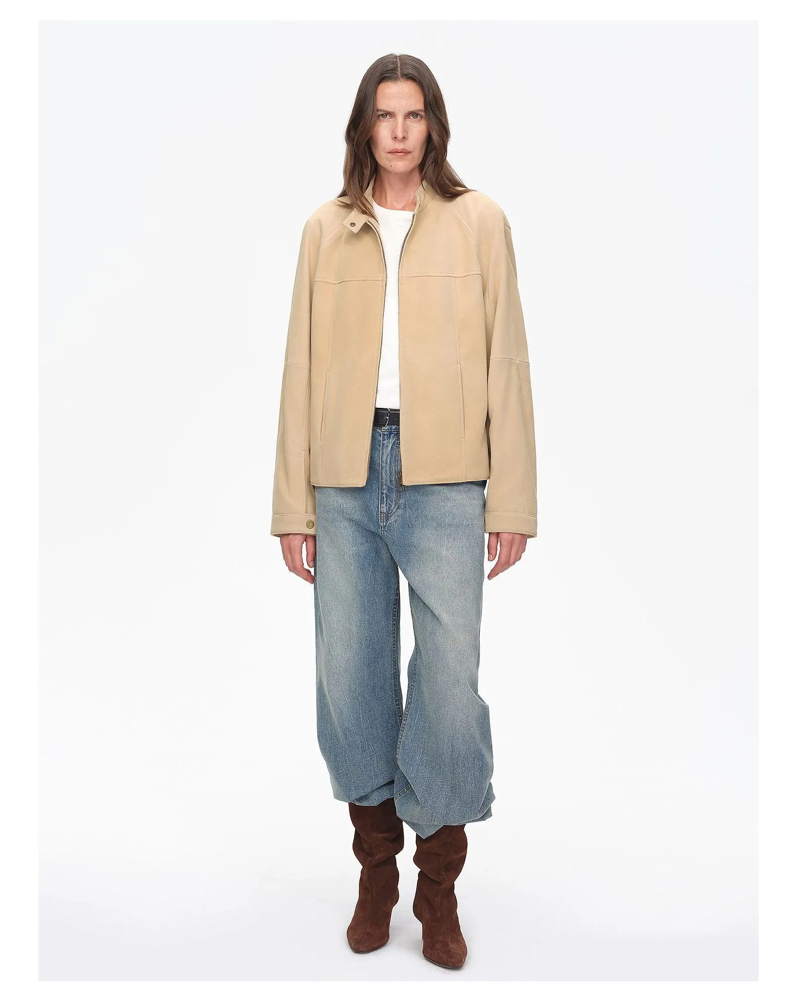 Retro Beige Stand Collar Jacket