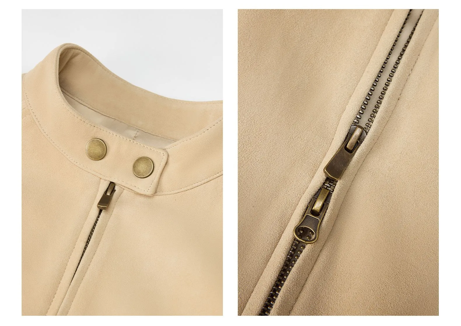 Retro Beige Stand Collar Jacket