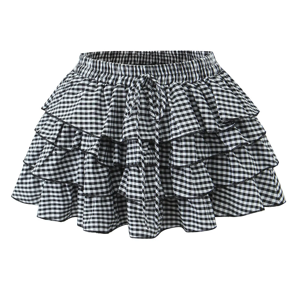 Retro Plaid Cake Short Ruffles Bubble Skirt
