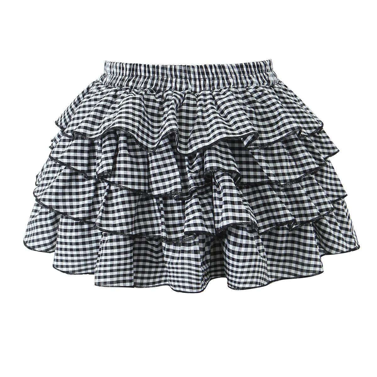 Retro Plaid Cake Short Ruffles Bubble Skirt