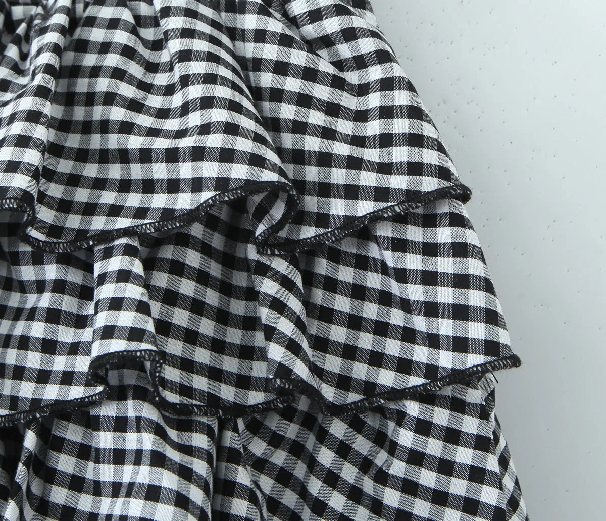 Retro Plaid Cake Short Ruffles Bubble Skirt