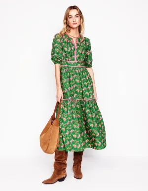 Rhea Embroidered Midi Dress-Green, Decorative Vine Rhea Embroidered Midi Dress-Green, Decorative Vine