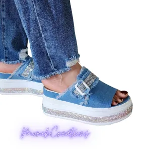 Rhinestone Denim Sandals