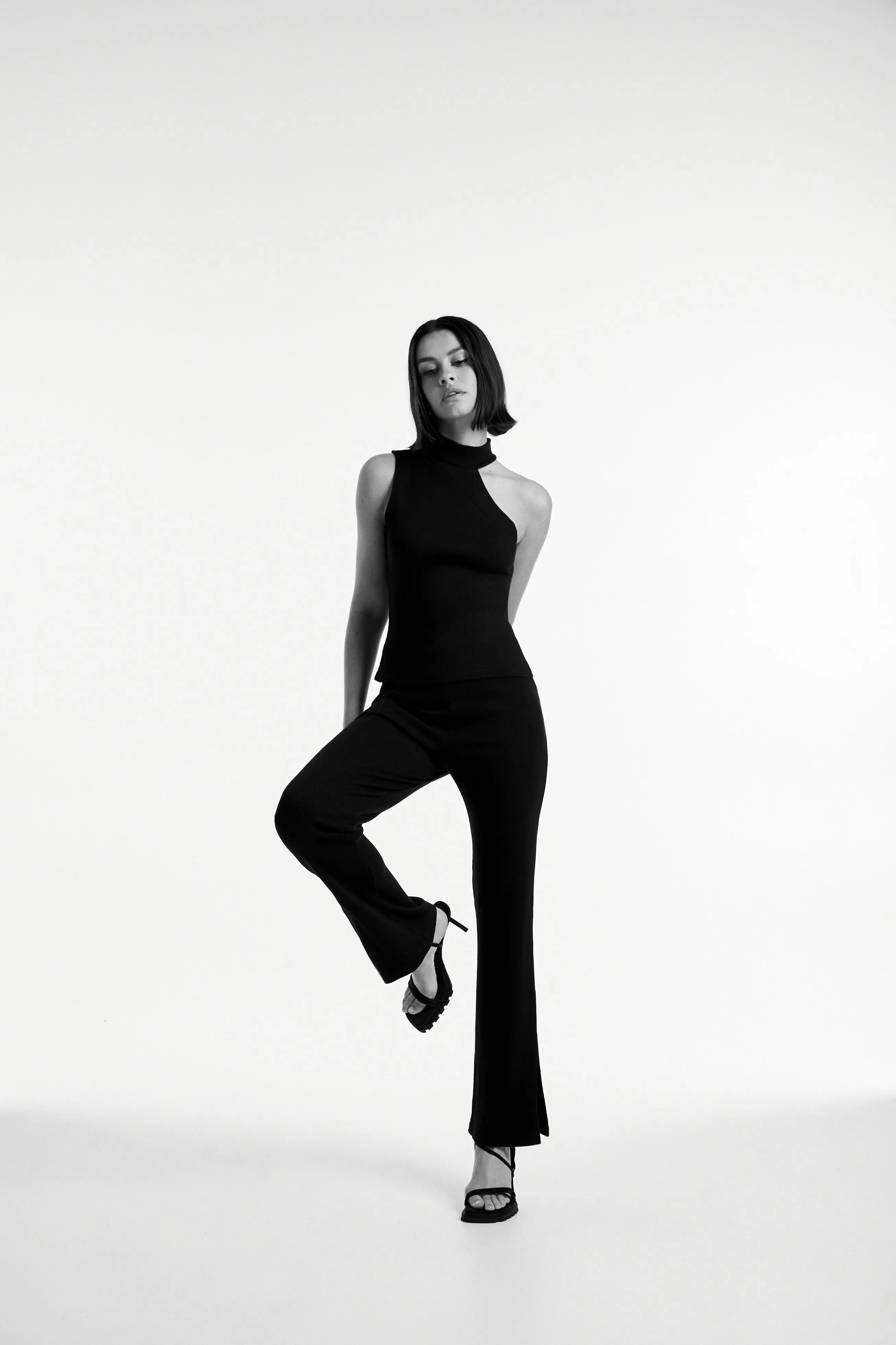 Ribbed Asymmetrical Turtleneck Tank