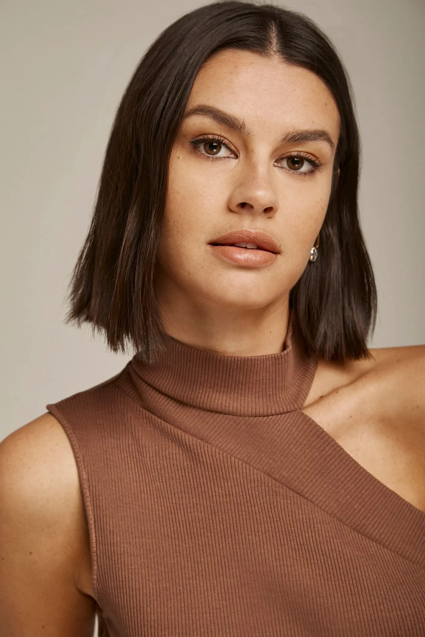 Ribbed Asymmetrical Turtleneck Tank