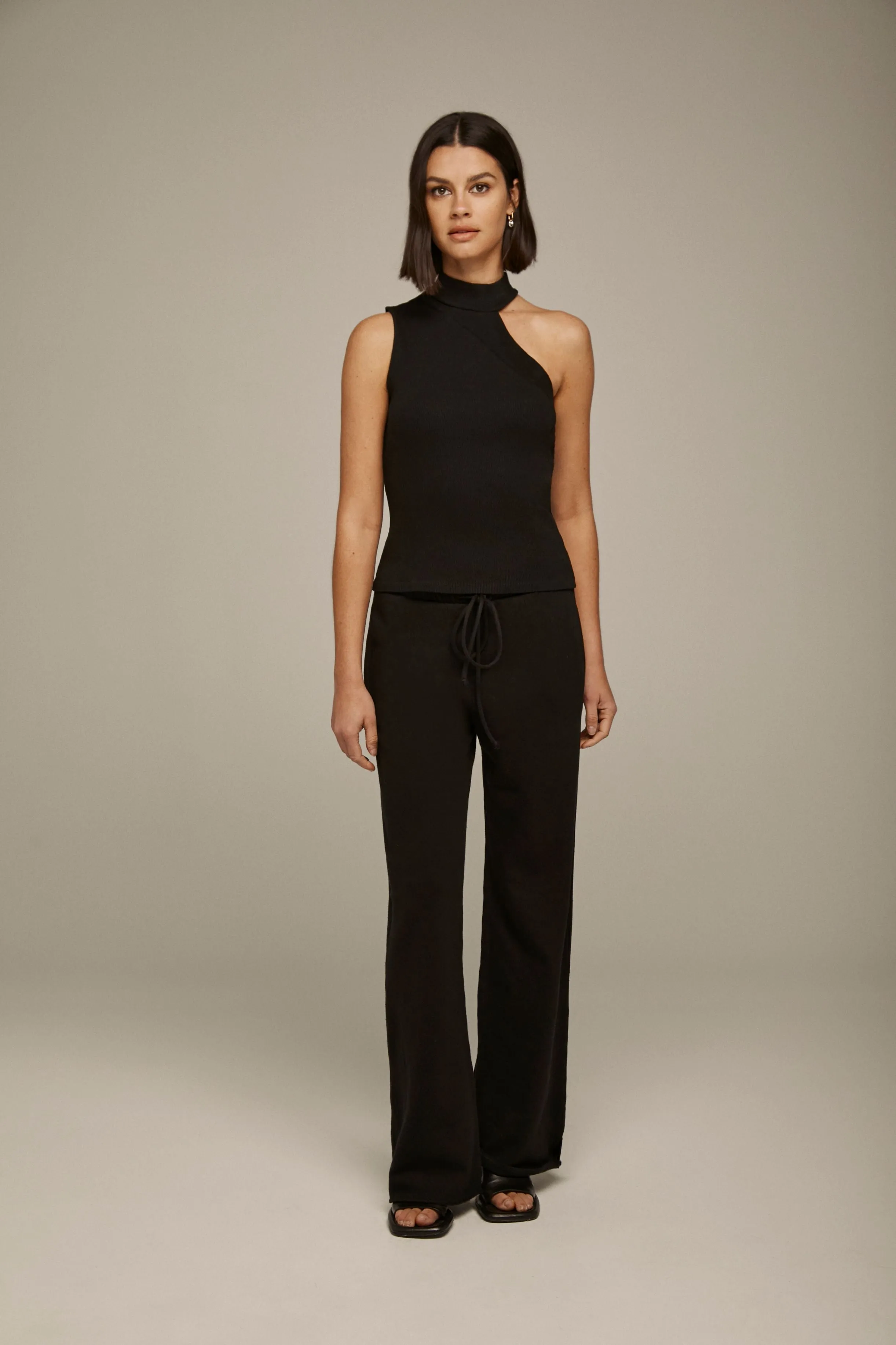 Ribbed Asymmetrical Turtleneck Tank