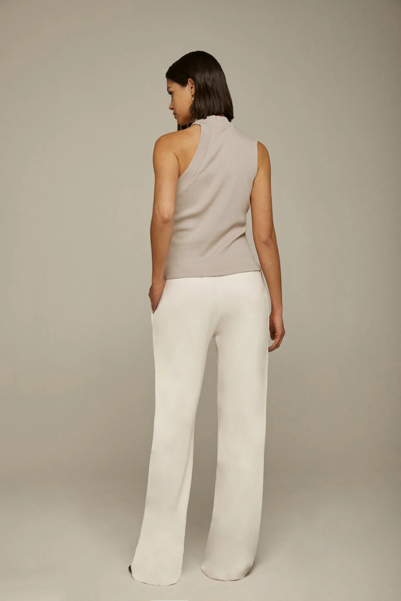 Ribbed Asymmetrical Turtleneck Tank