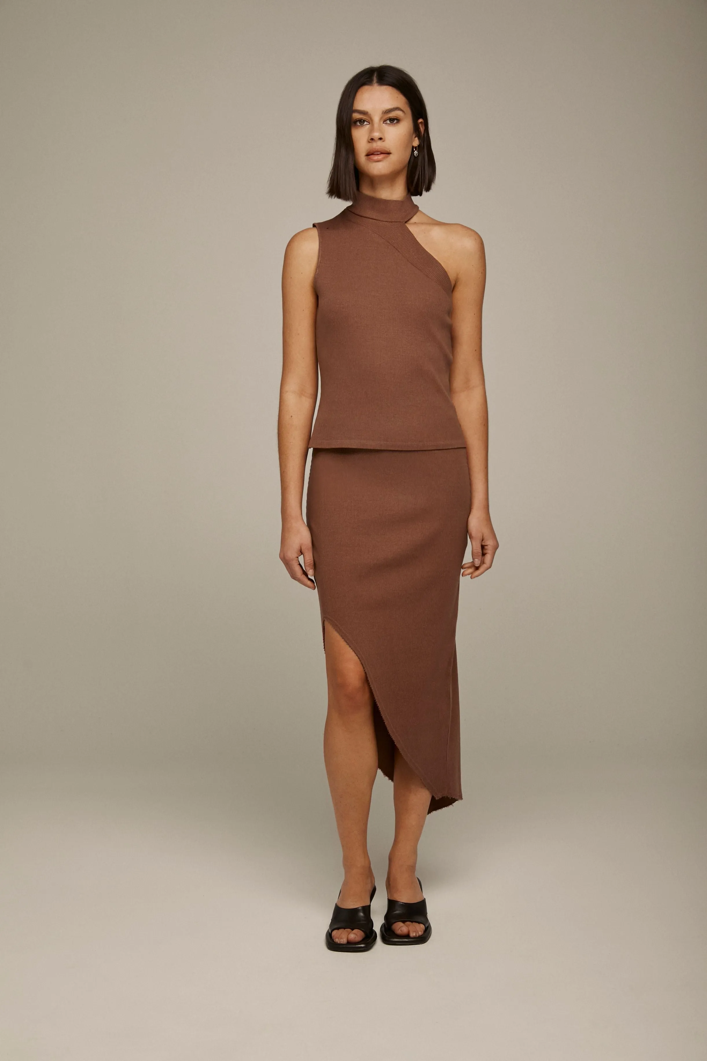 Ribbed Asymmetrical Turtleneck Tank