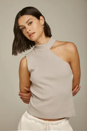 Ribbed Asymmetrical Turtleneck Tank