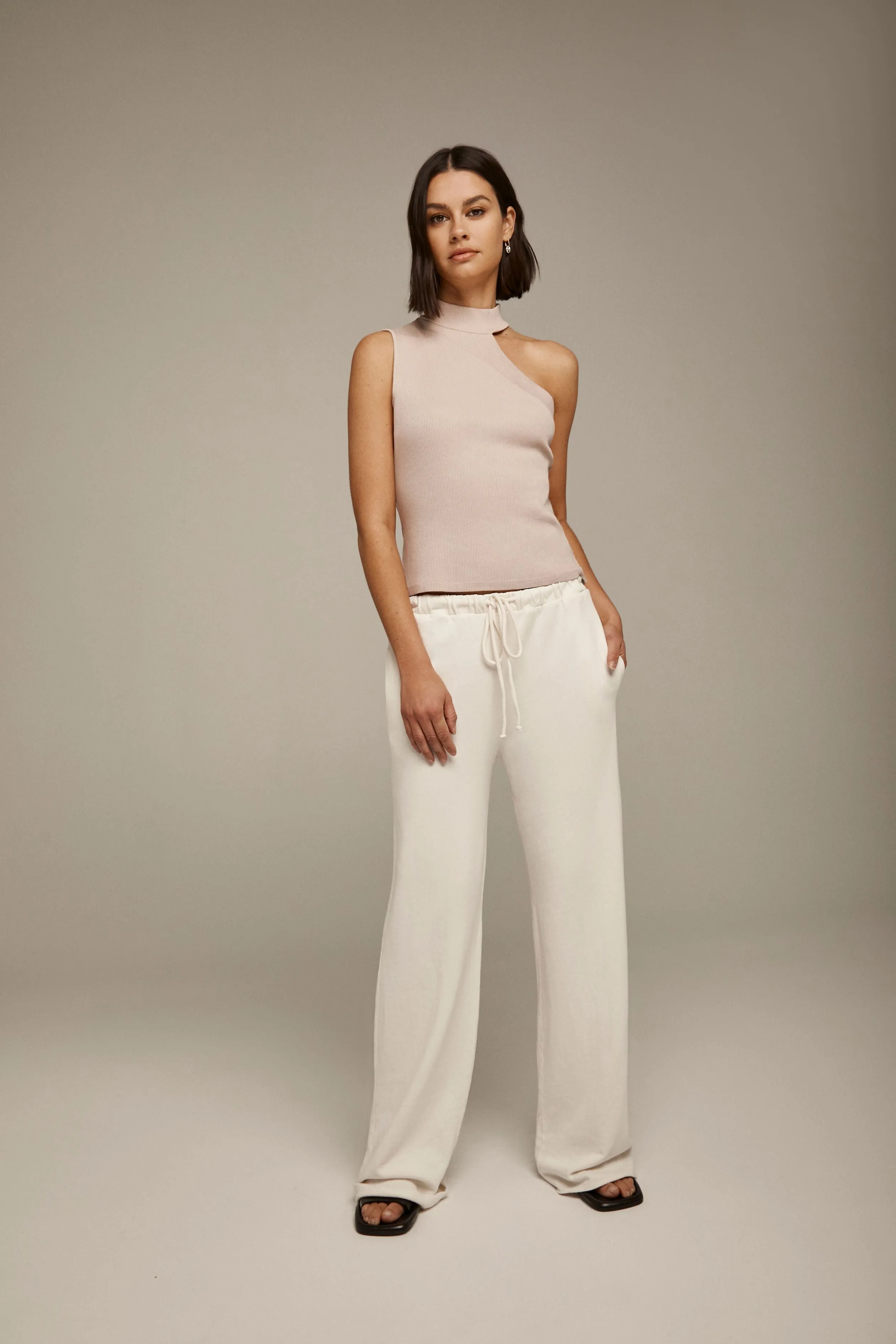 Ribbed Asymmetrical Turtleneck Tank