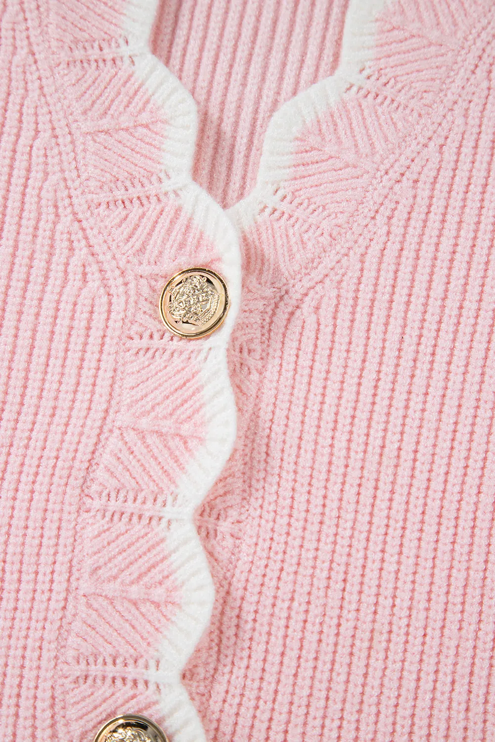 Ribbed Knit Scalloped Edge Side Cardigan