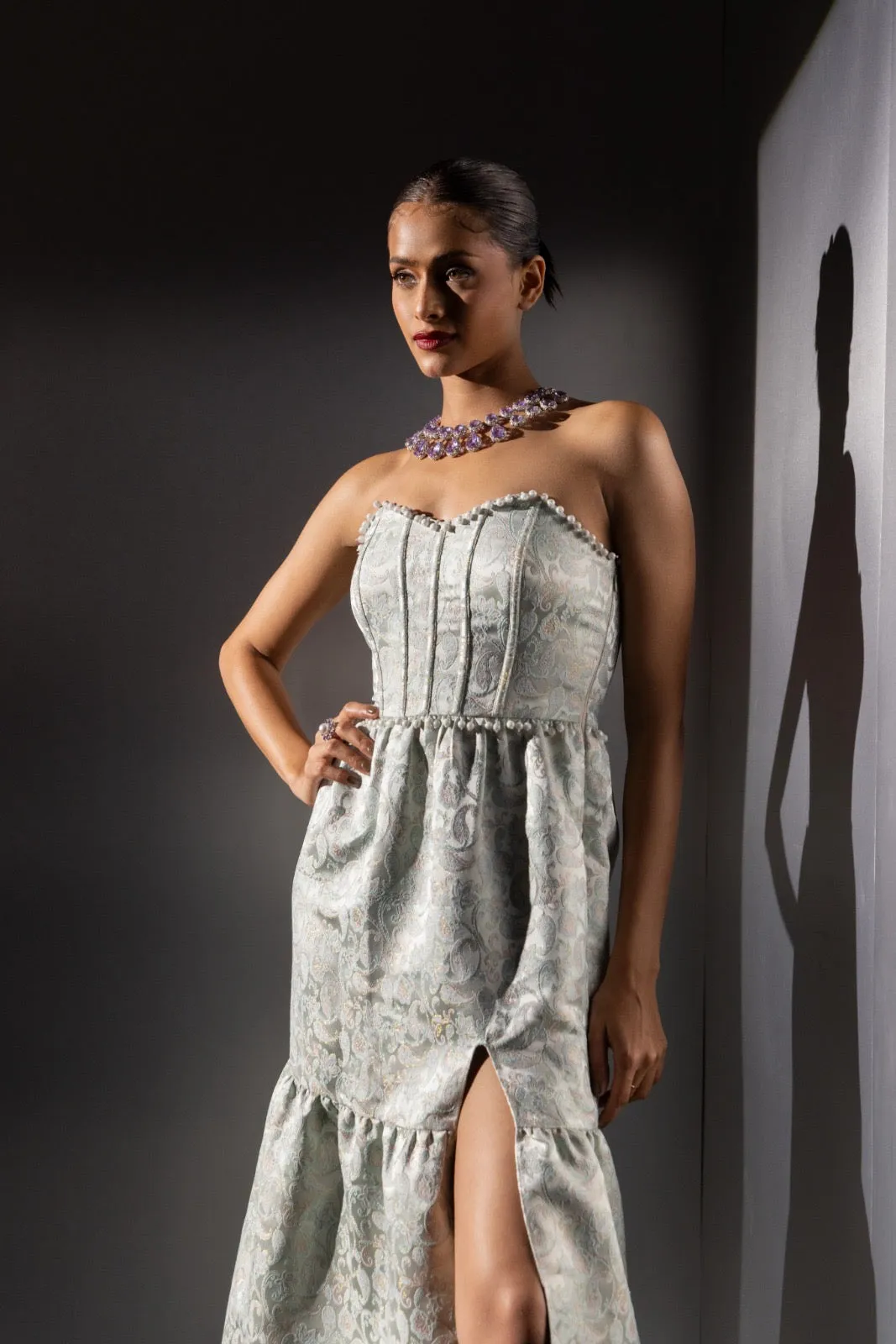 Risk it all - blue jacquard maxi dress