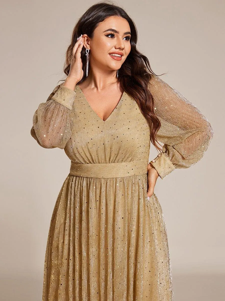 Robe de mariée mi-longue pailletée grande taille à manches longues