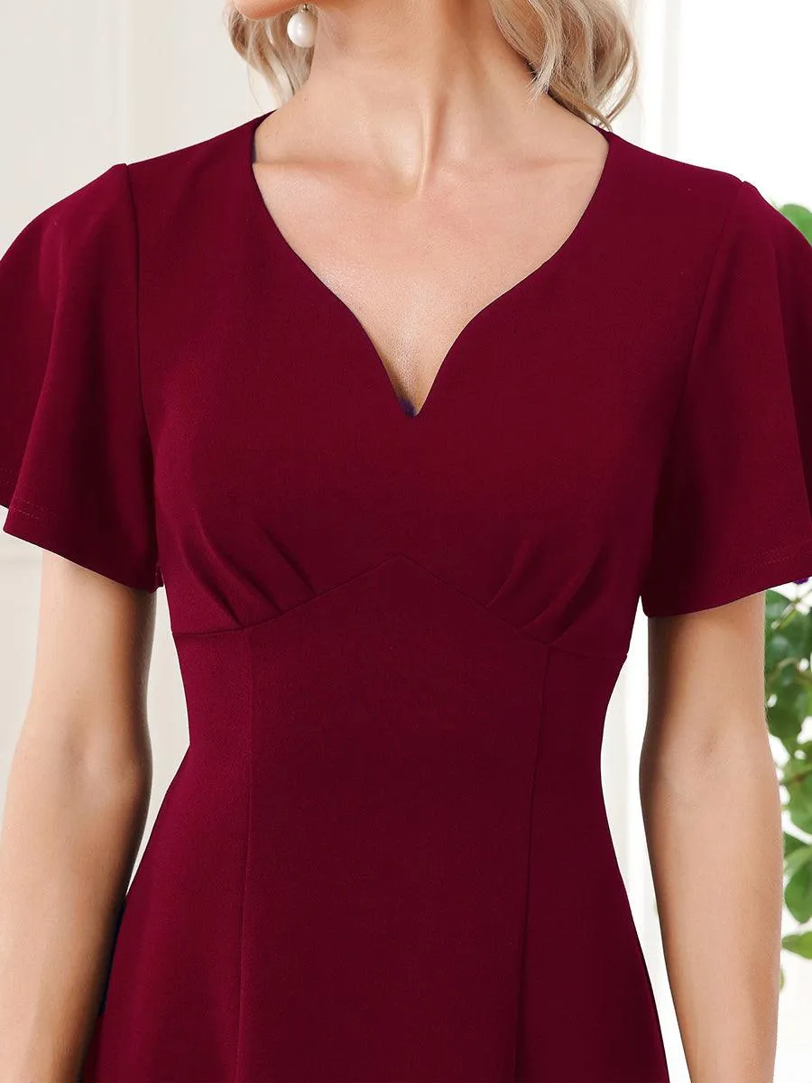 Robe Mère de la Mariée mi-longue à encolure en V et manches courtes(Vente finale)