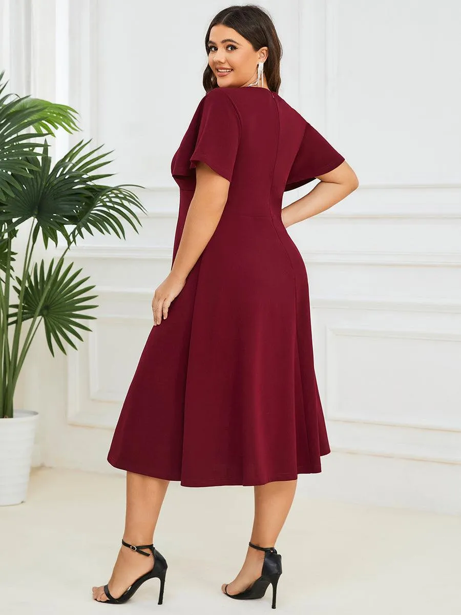 Robe Mère de la Mariée mi-longue à encolure en V et manches courtes(Vente finale)