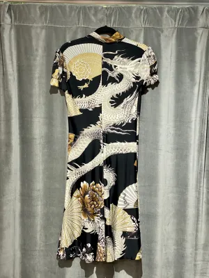 Roberto Cavalli Short Sleeve Strech Fabric Midi A Line Dress