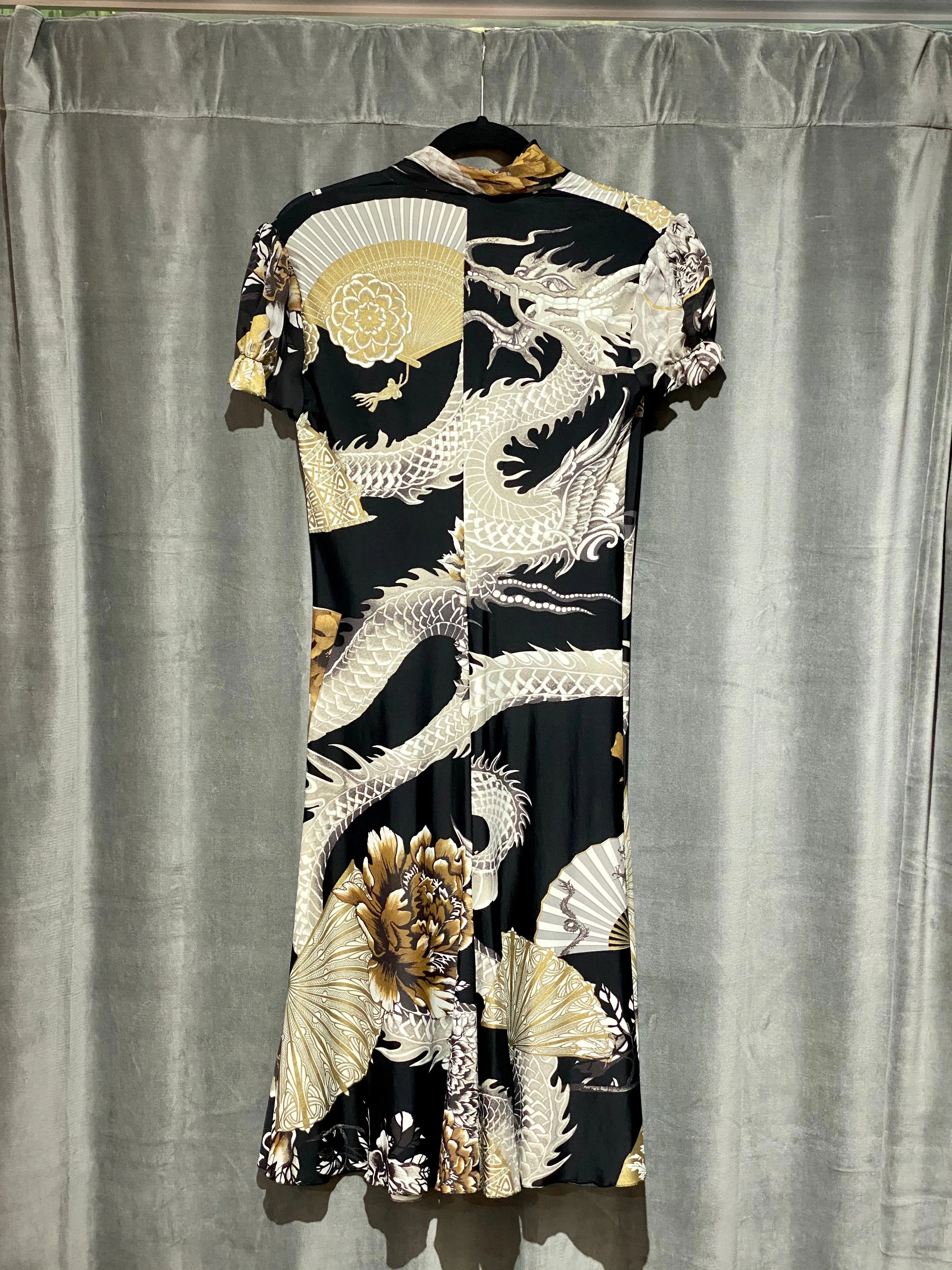 Roberto Cavalli Short Sleeve Strech Fabric Midi A Line Dress