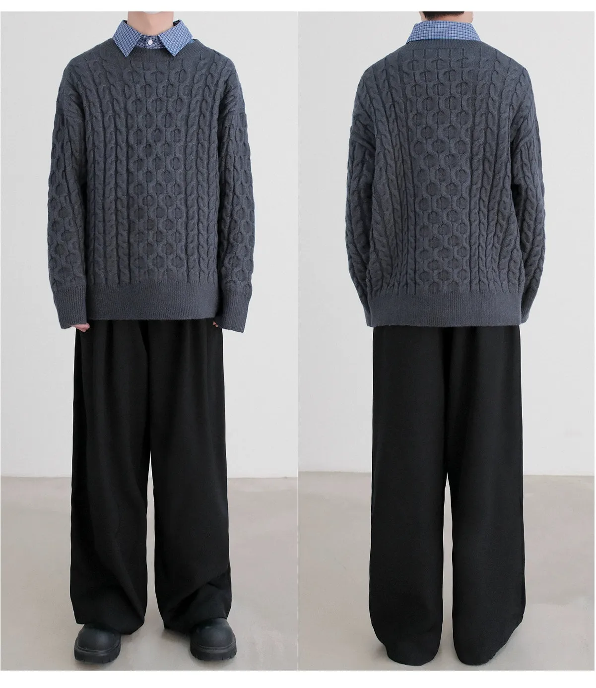 Round Neck Cable Knit Sweater