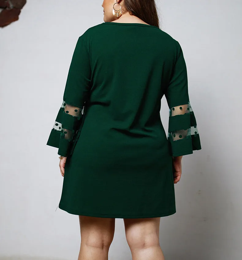 Round Neck Solid Color Long-sleeved  Dress