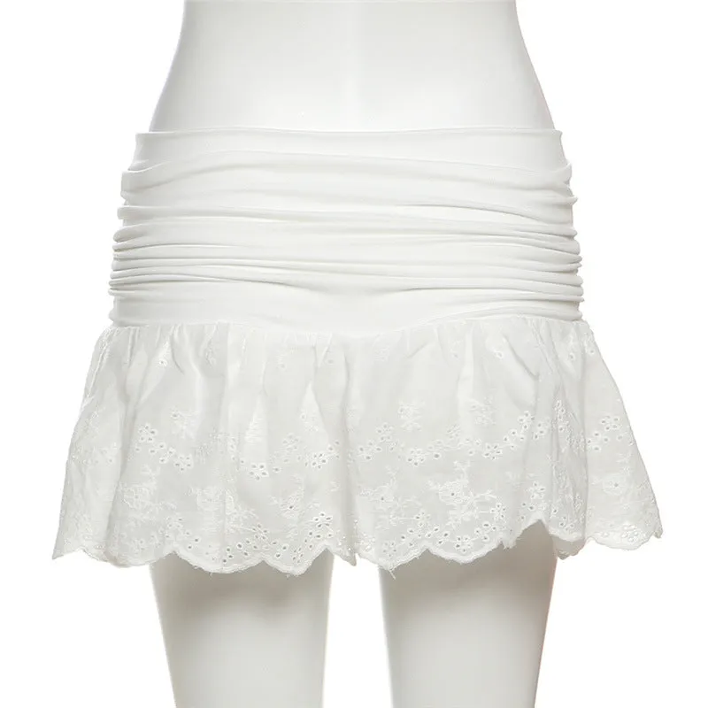 Ruched A line embroidery solid mini skirt