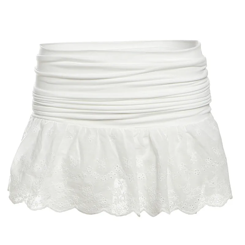 Ruched A line embroidery solid mini skirt