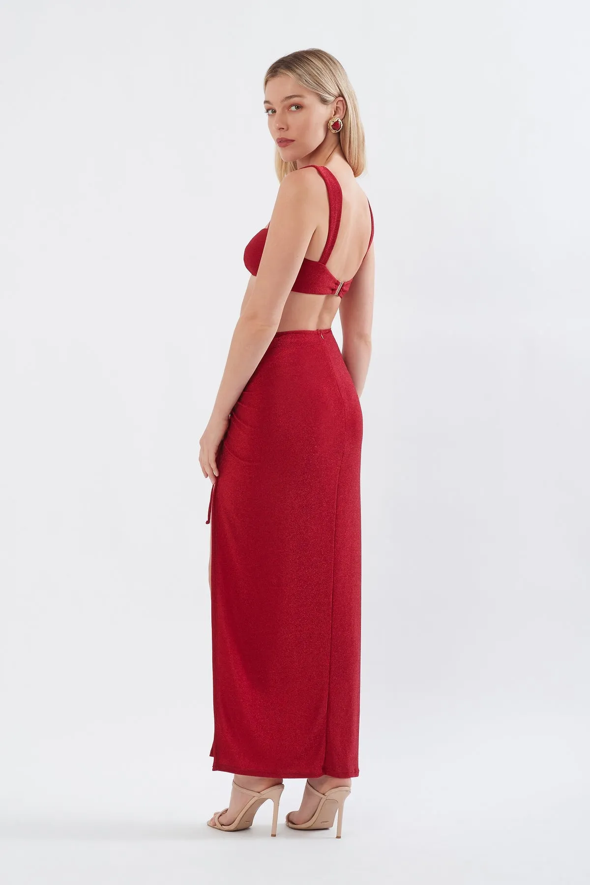 RUCHED MAXI SKIRT RED SHIMMER