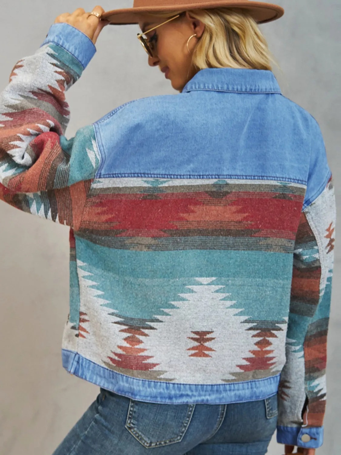 Ryder Geometric Button Up Dropped Shoulder Denim Jacket