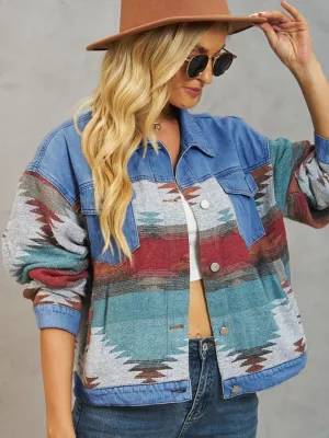 Ryder Geometric Button Up Dropped Shoulder Denim Jacket