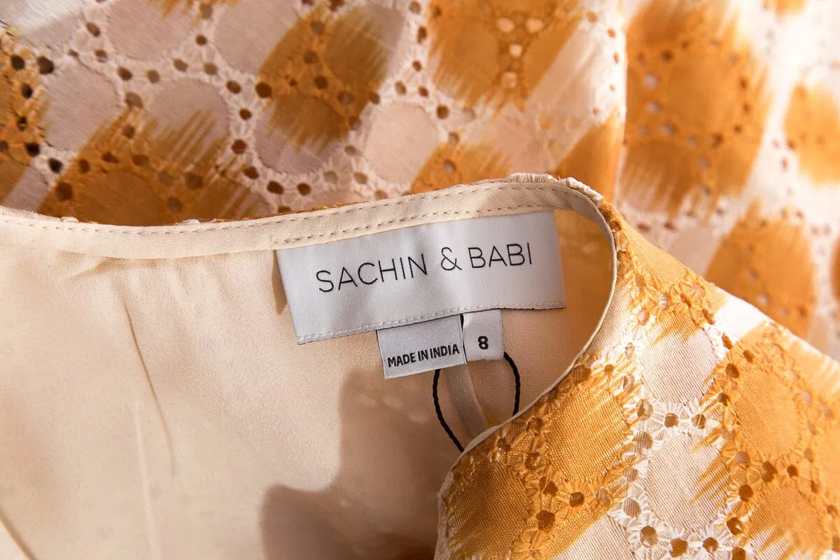 Sachin & Babi Orange Circle Lace Midi Dress With One Ruffle on Top