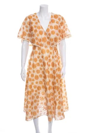 Sachin & Babi Orange Circle Lace Midi Dress With One Ruffle on Top