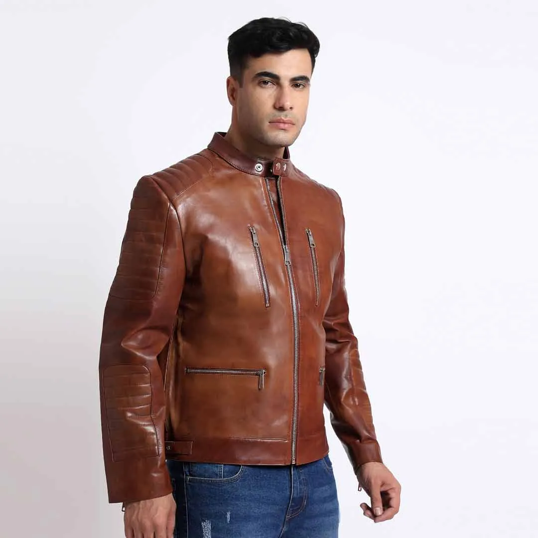 Saint Ellis Burgundy Leather Men's Cafe Racer Jackets