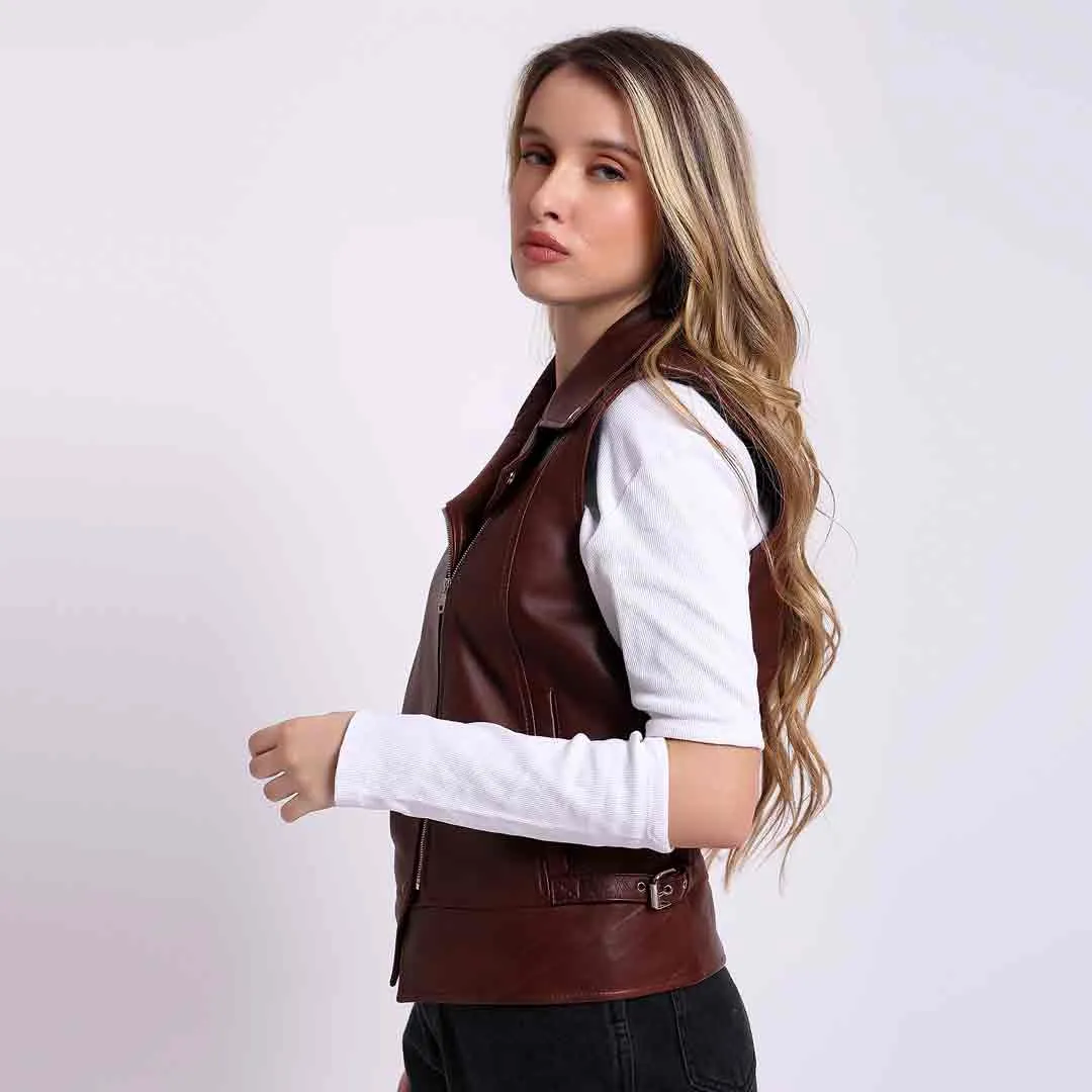Saint Micaela Brown Leather Women Collar Jackets