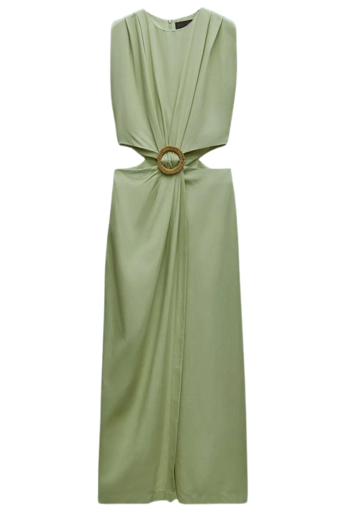SAMARA Linen Buckled Cut-Out Midi Dress (Sage Green)
