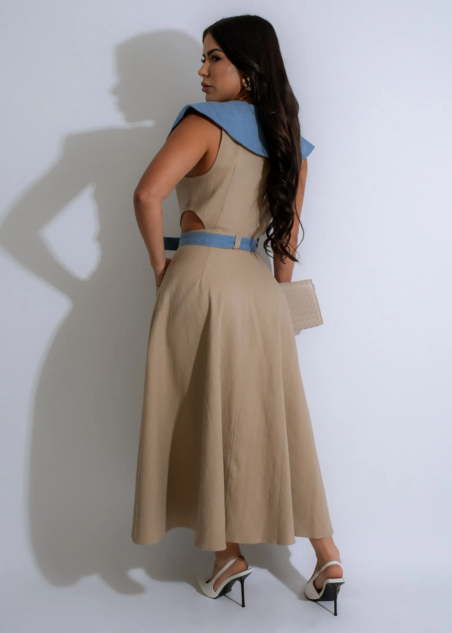 Sandline Contrast Midi Dress Nude