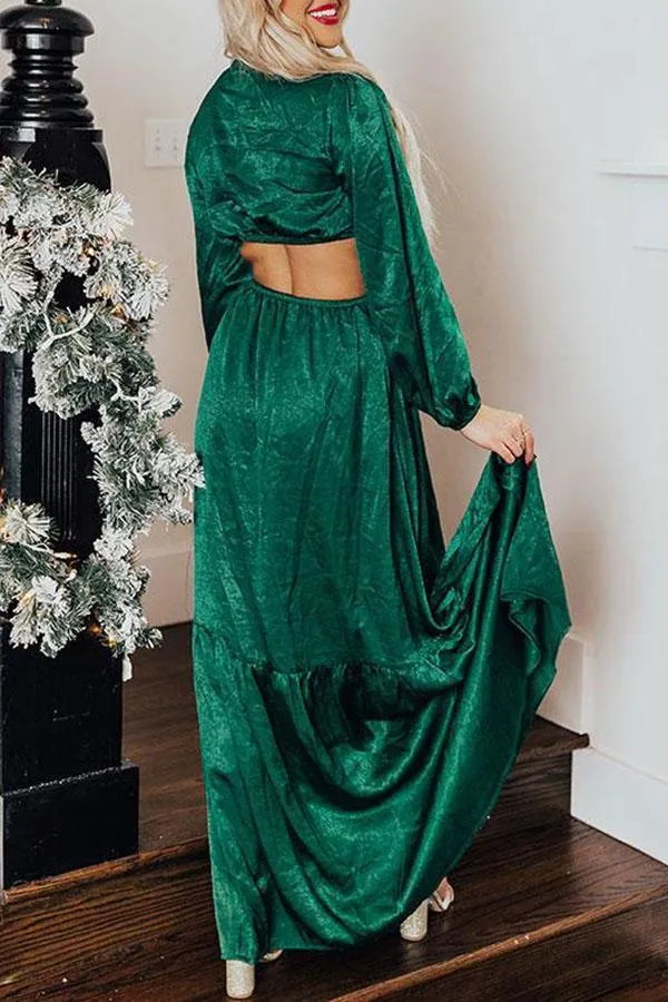 Satin V-neck Cut Out Maxi Dress
